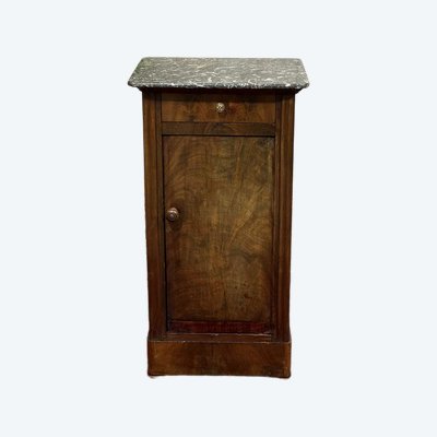 Comodino del XIX secolo in mogano con piano in marmo grigio 