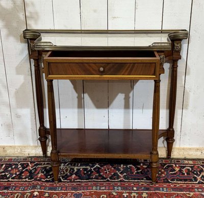 Consolle in mogano con piano in marmo bianco in stile Luigi XVI degli anni '60