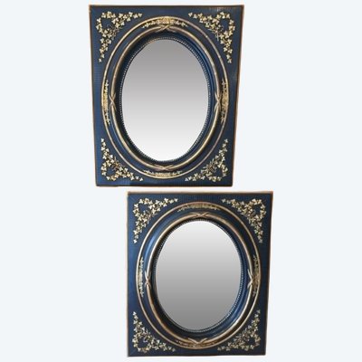 51 x 61 cm Coppia di specchi rettangolari a medaglione in stile Napoleone III