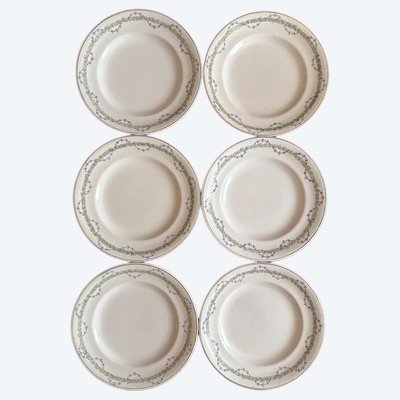 Set of 6 Longwy Loridan-style dinner plates – Antique earthenware from the late 19th–early 20th century