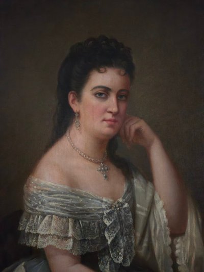 Charles Démory, Grande ritratto di una donna elegante nello stile dei ritratti di corte, circa 1870.