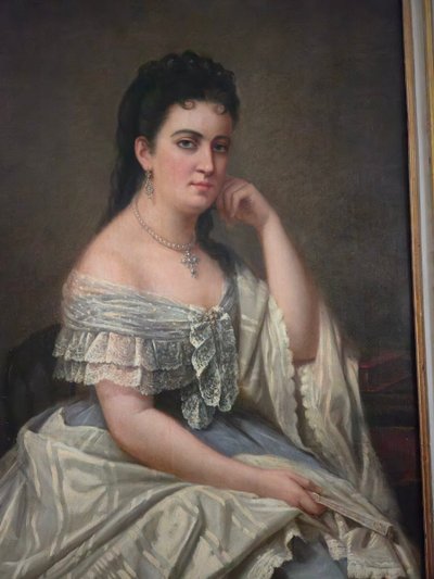 Charles Démory, Grande ritratto di una donna elegante nello stile dei ritratti di corte, circa 1870.
