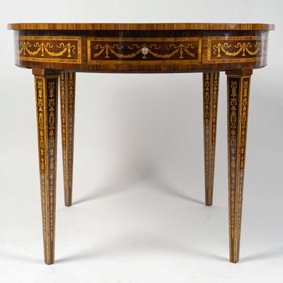 Table circulaire en marqueterie au Mythe de Phéton, Italie fin XVIIIe siècle