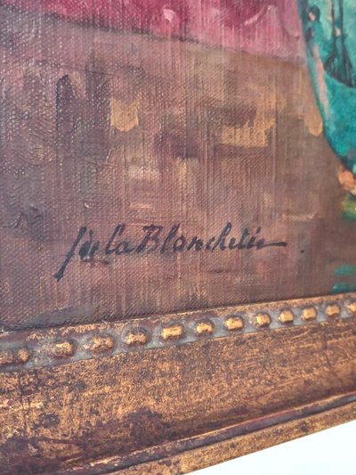 Ölgemälde auf Leinwand: Stiefmütterchen-Strauß von Mathilde de la Blanchetée