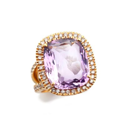 Anello con ametista "Lilas", diamanti e oro rosa 18 carati