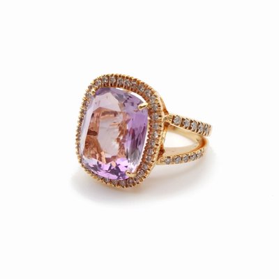 Anello con ametista "Lilas", diamanti e oro rosa 18 carati