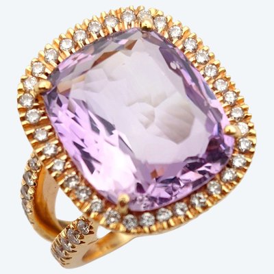 Anello con ametista "Lilas", diamanti e oro rosa 18 carati