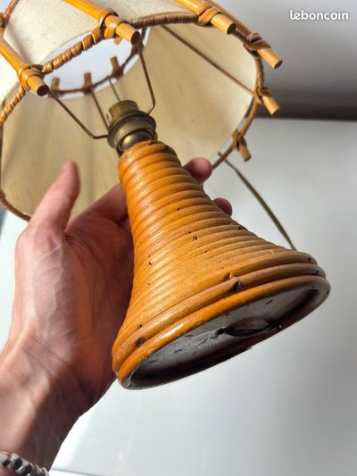 Vintage Louis Sognot wicker/bamboo table lamp – 1950s/1960s