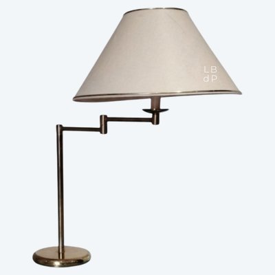 Large vintage table lamp with a brass articulated arm in the Modernism/Regency style 