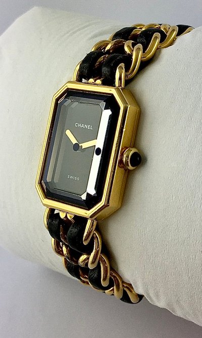 Montre Chanel Première – Première génération 1987 – Plaqué Or 20 Microns – Cadran Noir – Quartz