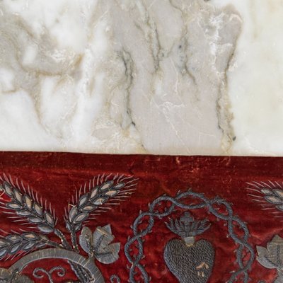 Ancien antependium sacré-cœur en velours rouge brodé argent XIXe