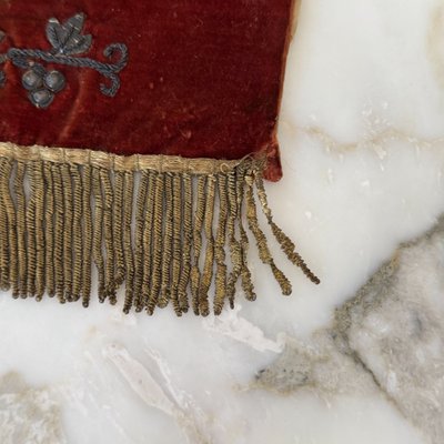 Ancien antependium sacré-cœur en velours rouge brodé argent XIXe