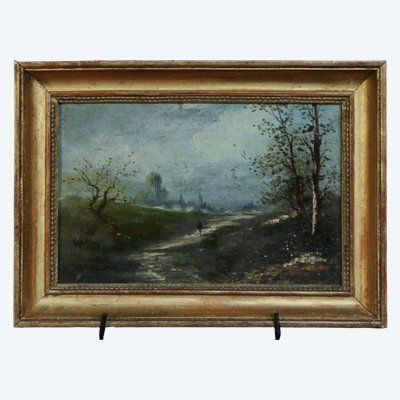 Landschaftsgemälde, Öl auf Holz, 19. Jahrhundert