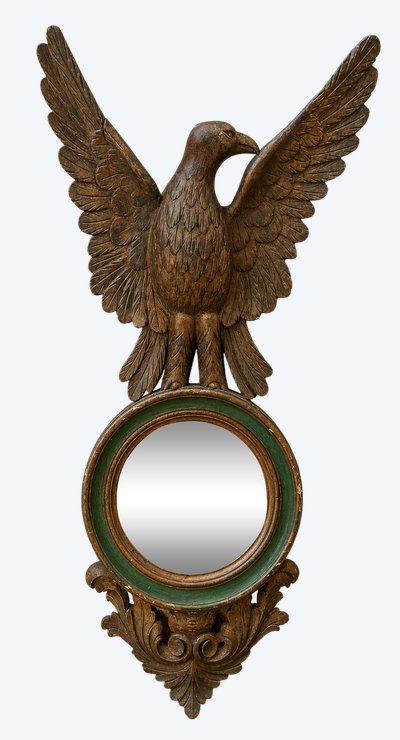 Specchio in stile Impero con aquila in legno intagliato e policromo – fine del XIX secolo