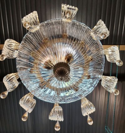 Striking Murano chandelier made of clear blown glass – Barovier & Toso style