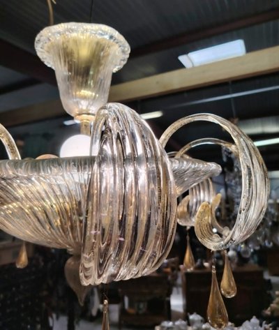 Striking Murano chandelier made of clear blown glass – Barovier & Toso style