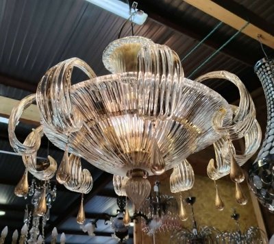 Striking Murano chandelier made of clear blown glass – Barovier & Toso style