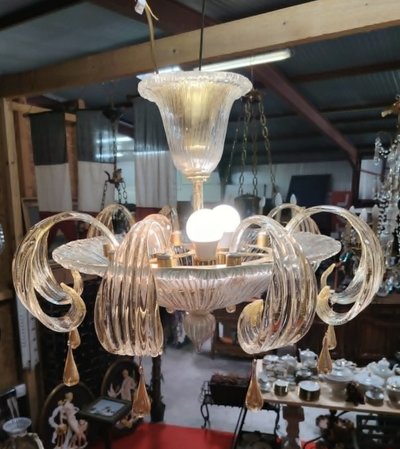 Striking Murano chandelier made of clear blown glass – Barovier & Toso style