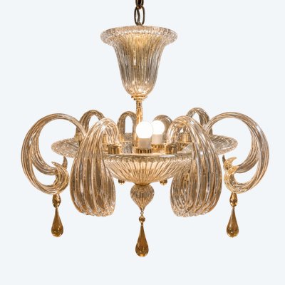 Striking Murano chandelier made of clear blown glass – Barovier & Toso style