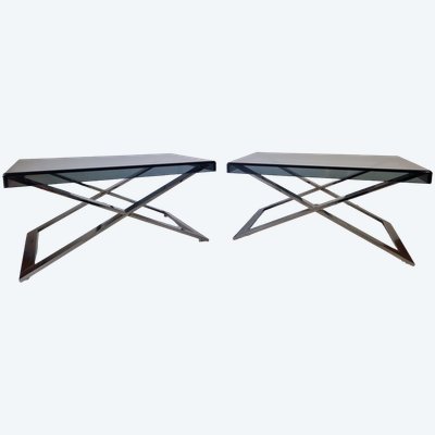 1970s Pair of Poltrona Frau Aster X Side Tables – Jean-Marie Massaud
