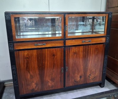 Vitrine / Sideboard im Art-Déco-Stil aus Palisanderholz und geschwärztem Holz