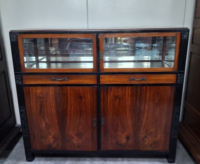 Vitrine / Sideboard im Art-Déco-Stil aus Palisanderholz und geschwärztem Holz