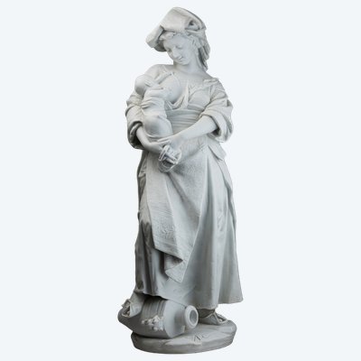 Albert Carrier-Belleuse (1824–1887), Biskuitporzellanskulptur einer stillenden Frau, 19. Jahrhundert