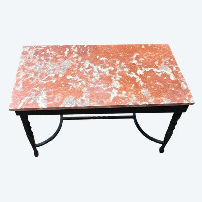 Table basse en fer forgé et plateau de marbre, XXe siècle