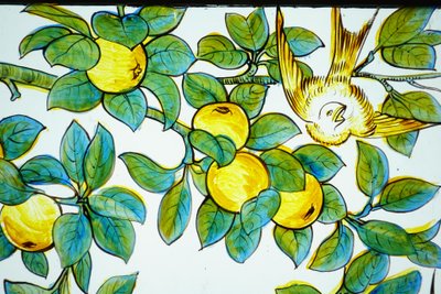 Stained glass windows - Stained glass window with carp and apple tree