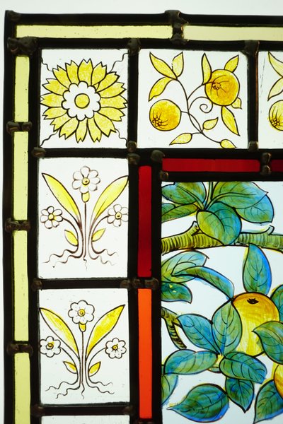Stained glass windows - Stained glass window with carp and apple tree
