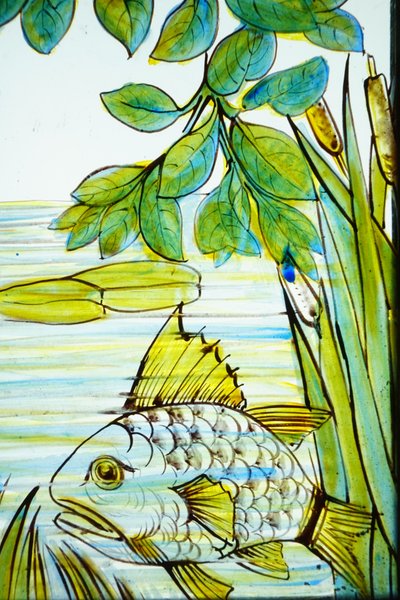 Stained glass windows - Stained glass window with carp and apple tree