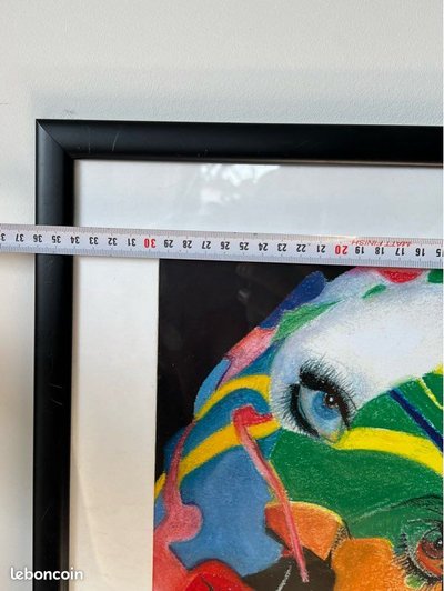 Tableau encadré portrait aux pastels – Art psychédélique contemporain – Œuvre originale datée 2011
