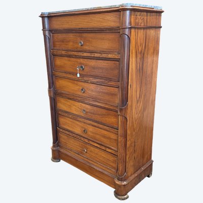 Commode ancienne en palissandre, L. Filippo, XIXe siècle. Dimensions : 102 x 52 cm. Hauteur : 159 cm.