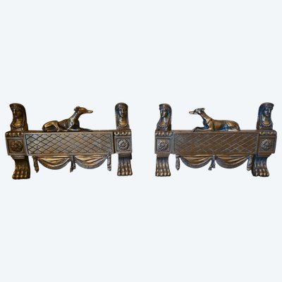 Ein Paar Kaminbrenner aus Bronze im Empire-Stil