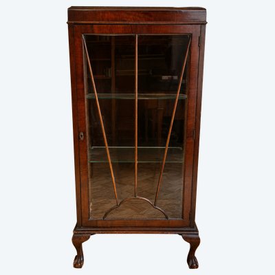 Vitrine De Présentation En Acajou, Style Anglais, Pieds Griffes Et Boules, XXe Siècle