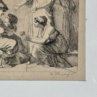 Antique engraving by Leopold Flameng depicting a scene in the classical style
