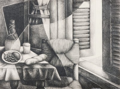 Georges BAUQUIER, Original drawing "Interior with Charlotte Perriand chair"