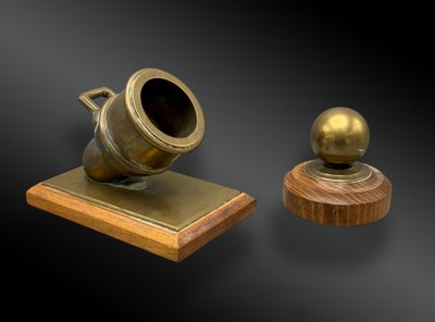 MORTAIO E LA SUA PALLA, FERMACARTE IN BRONZO