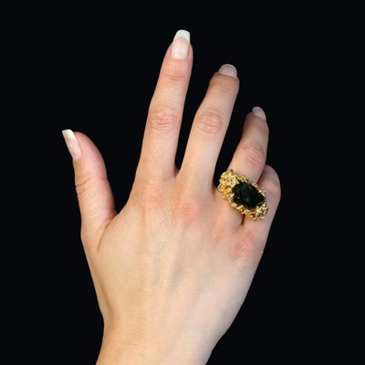 Bague tourmaline brute et or texturé