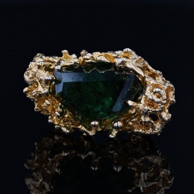 Bague tourmaline brute et or texturé