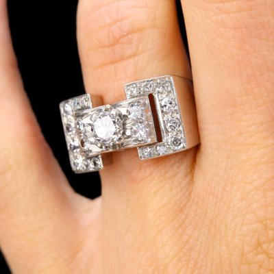 Bague art déco platine diamants