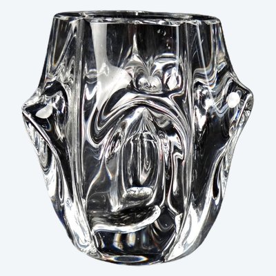 Vaso in cristallo modernista nello stile di Val Saint Lambert, metà del XX secolo.