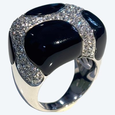 Anello da cocktail in oro 18 carati con smalto e diamanti