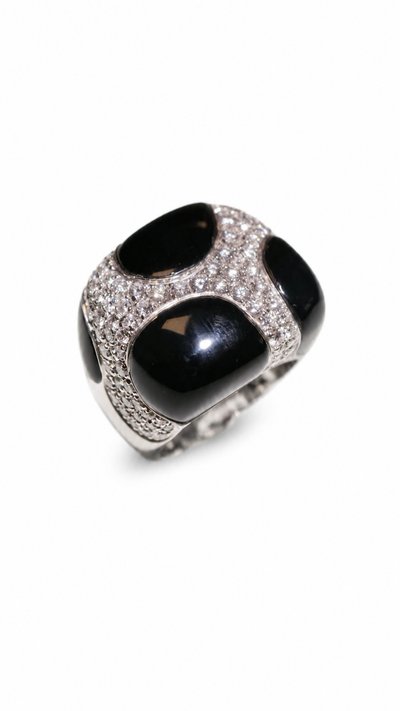 Cocktailring aus 18-karätigem Gold mit Emaille und Diamanten