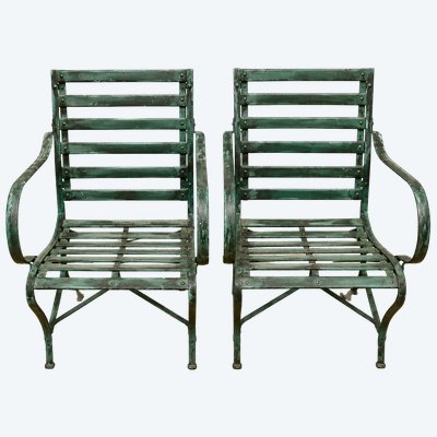 Paire de fauteuils de jardin en bois et fer – Travail ancien fin XIXeme