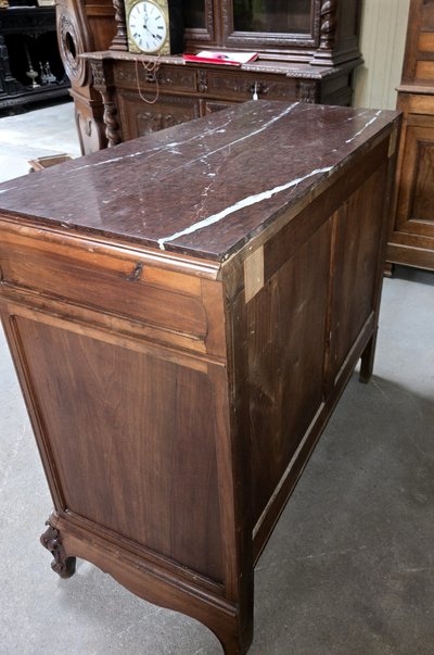 Commode provençale en noyer – Dessus marbre rouge - époque fin XIXeme