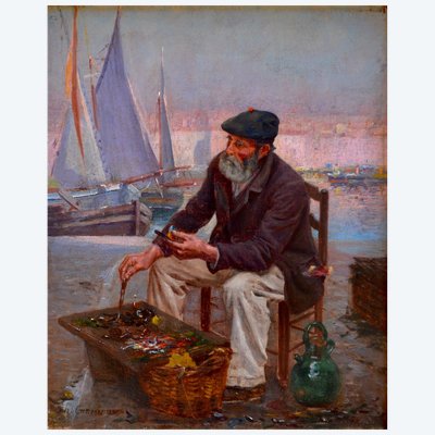 CREMIEUX Edouard (1856-1944) " Pêcheur sur le quai du Vieux Port à Marseille " Provence Judaica