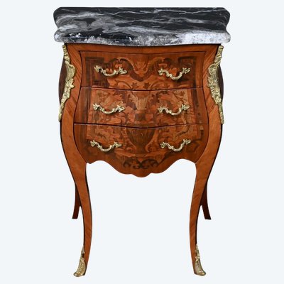 Kleiner Wohnzimmerschrank mit Intarsienarbeiten, Stil Louis XV – Mitte des 20. Jahrhunderts