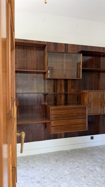 ETAGÈRE MODULAIRE MURALE SCANDINAVE EN PALISSANDRE, POUL CADOVIUS, ANNÉES 60