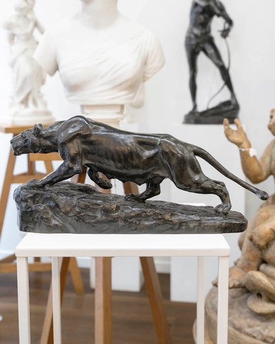 SCULPTURE - LIONNE À L’ AFFÛT , ISIDORE BONHEUR (1827-1901) - BRONZE